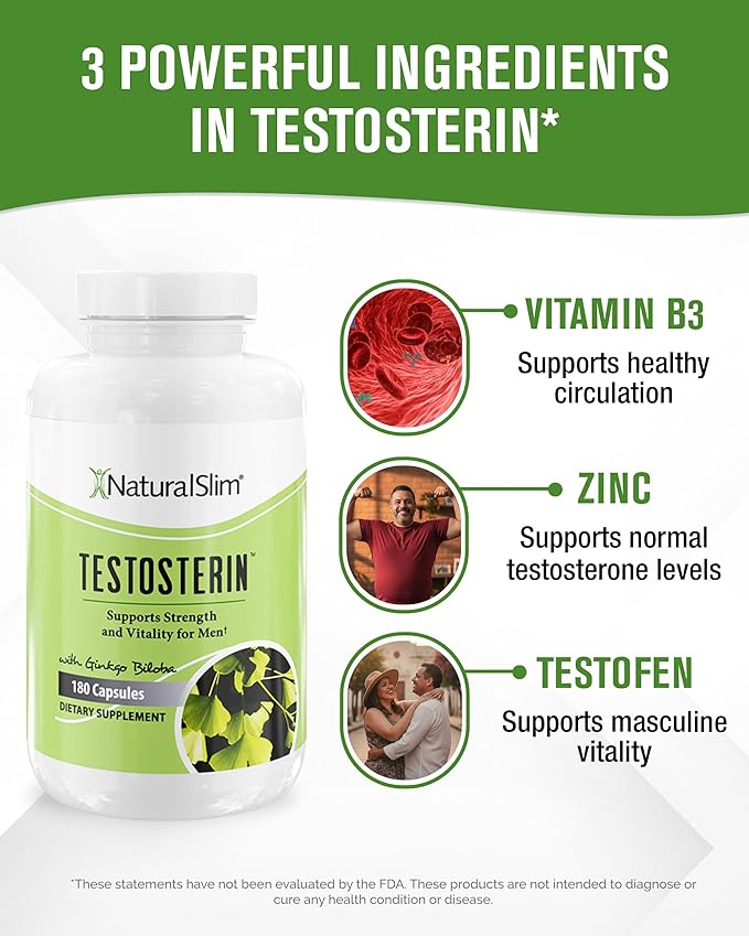 NaturalSlim Testosterin Testosterone Multivitamin for Men – Muscle, Endurance & Vitality Support Supplement