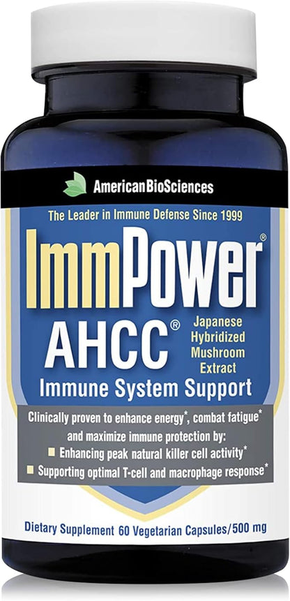 ImmPower AHCC by American BioSciences – 500mg Mushroom Supplement for Immune & NK Cell Support, 60 Capsules