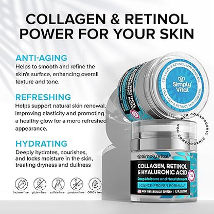 Anti-Aging Face Moisturizer with Retinol, Collagen & Hyaluronic Acid – Firming & Hydrating Cream for Women & Men – 1.7 fl oz