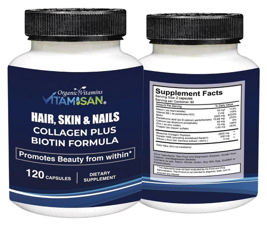 Organic Biotin & Collagen – Hair, Skin & Joint Support | 120 Capsules