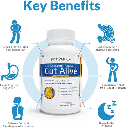 Gut Alive – Supports Digestion & Relieves IBS, Heartburn, Acid Reflux, Bloating | 60 Count