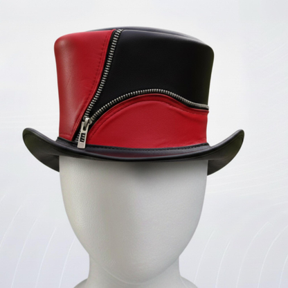 Red Leather Steampunk Top Hat | Handmade Gothic Victorian Cosplay Hat
