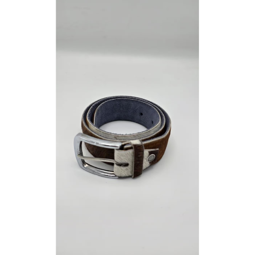 Handmade Black & White Cowhide Leather Belt – Hair-On Hide with Silver Buckle
