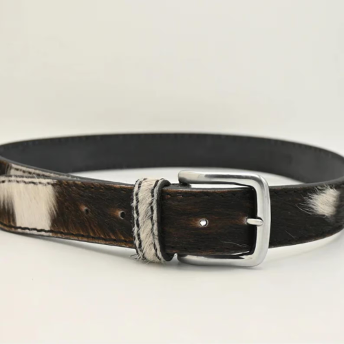 Cow Print Leather Belt – Handmade Western Vintage Cowhide Belt for Men