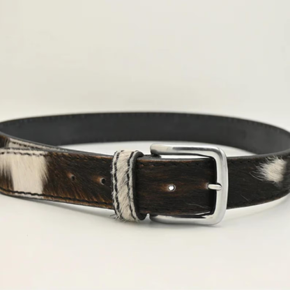 Cow Print Leather Belt – Handmade Western Vintage Cowhide Belt for Men