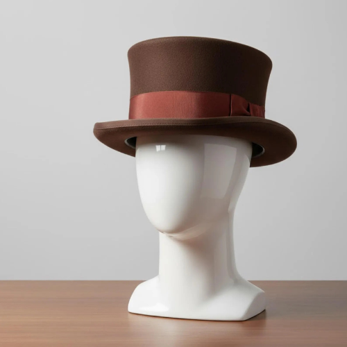 Elegant Brown Felt Top Hat – Classic Victorian Gentleman Hat for Weddings & Formal Events