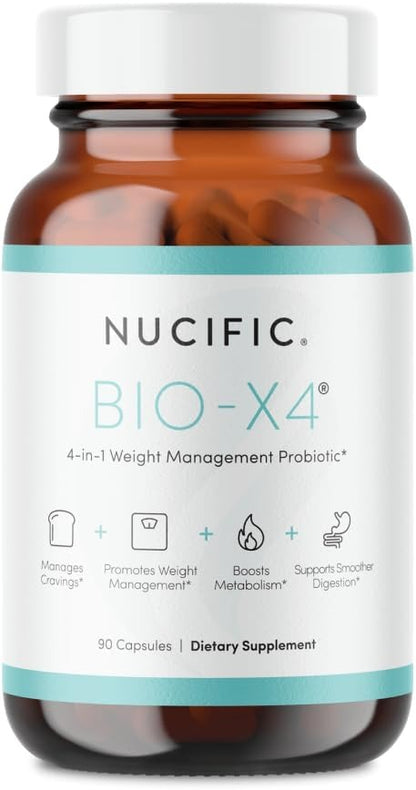 Nucific Bio-X4 Probiotic Supplement – Weight Management, Digestion & Bloating Support, 90 Count