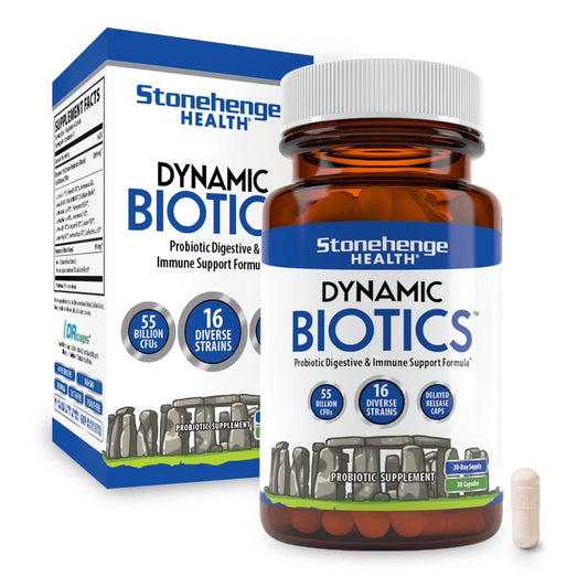 Stonehenge Health Dynamic Biotics Probiotic – 55 Billion CFU, 16 Strains with Prebiotic for Digestive & Gut Health Support