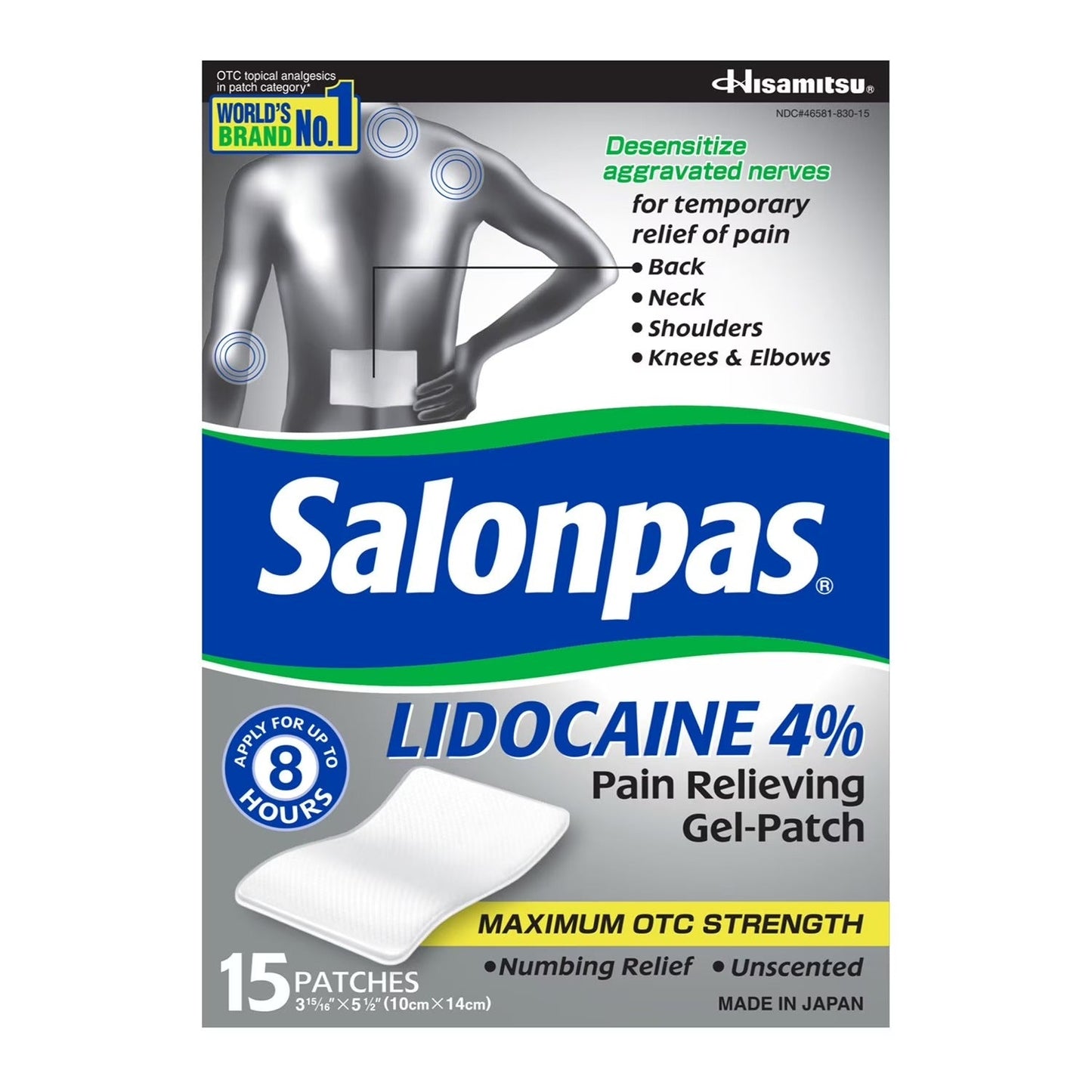 Salonpas Lidocaine Gel Patch – Fast Acting Pain Relief for Muscle & Joint Pain, 15 ct