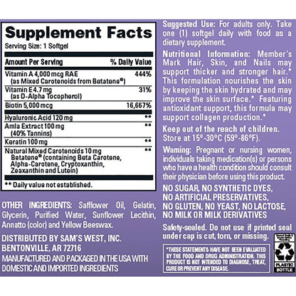 Member's Mark Advanced Hair, Skin & Nails Softgels – Beauty Support Supplement | 120 Count