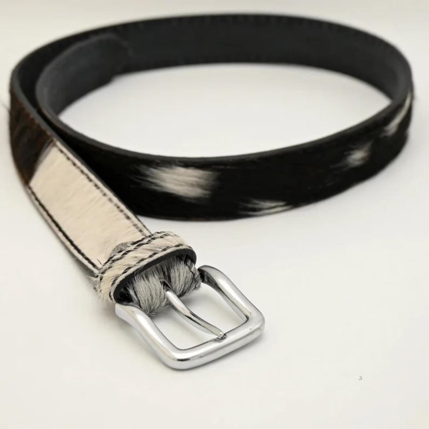 Cow Print Leather Belt – Handmade Western Vintage Cowhide Belt for Men