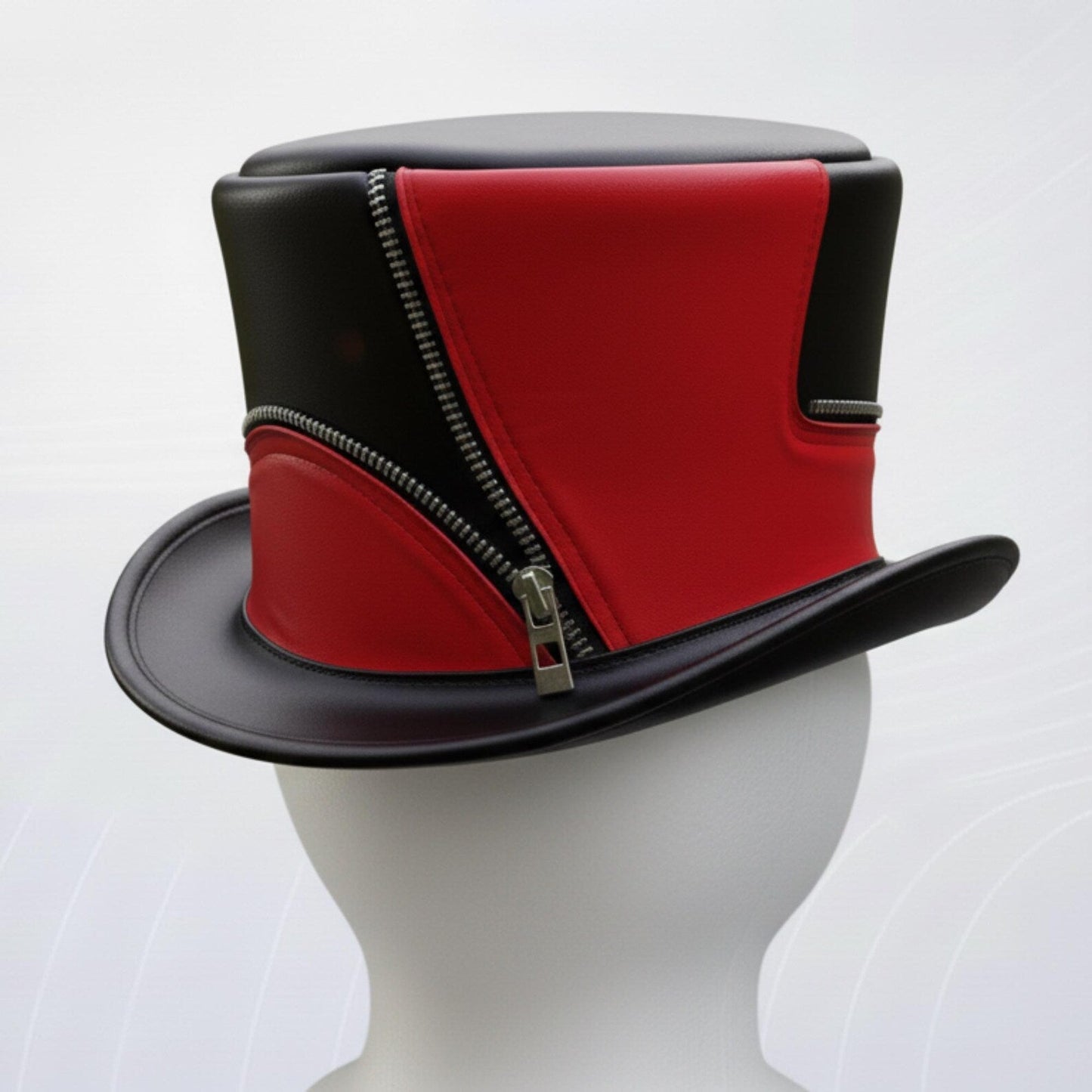 Red Leather Steampunk Top Hat | Handmade Gothic Victorian Cosplay Hat