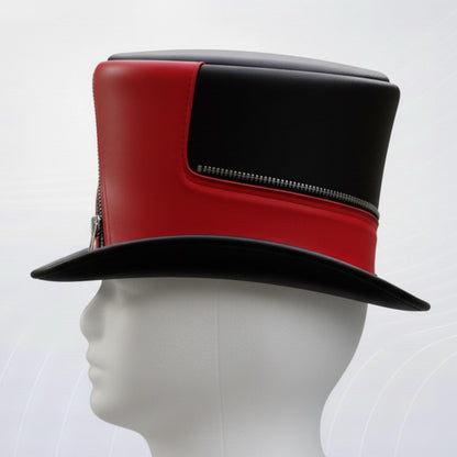 Red Leather Steampunk Top Hat | Handmade Gothic Victorian Cosplay Hat