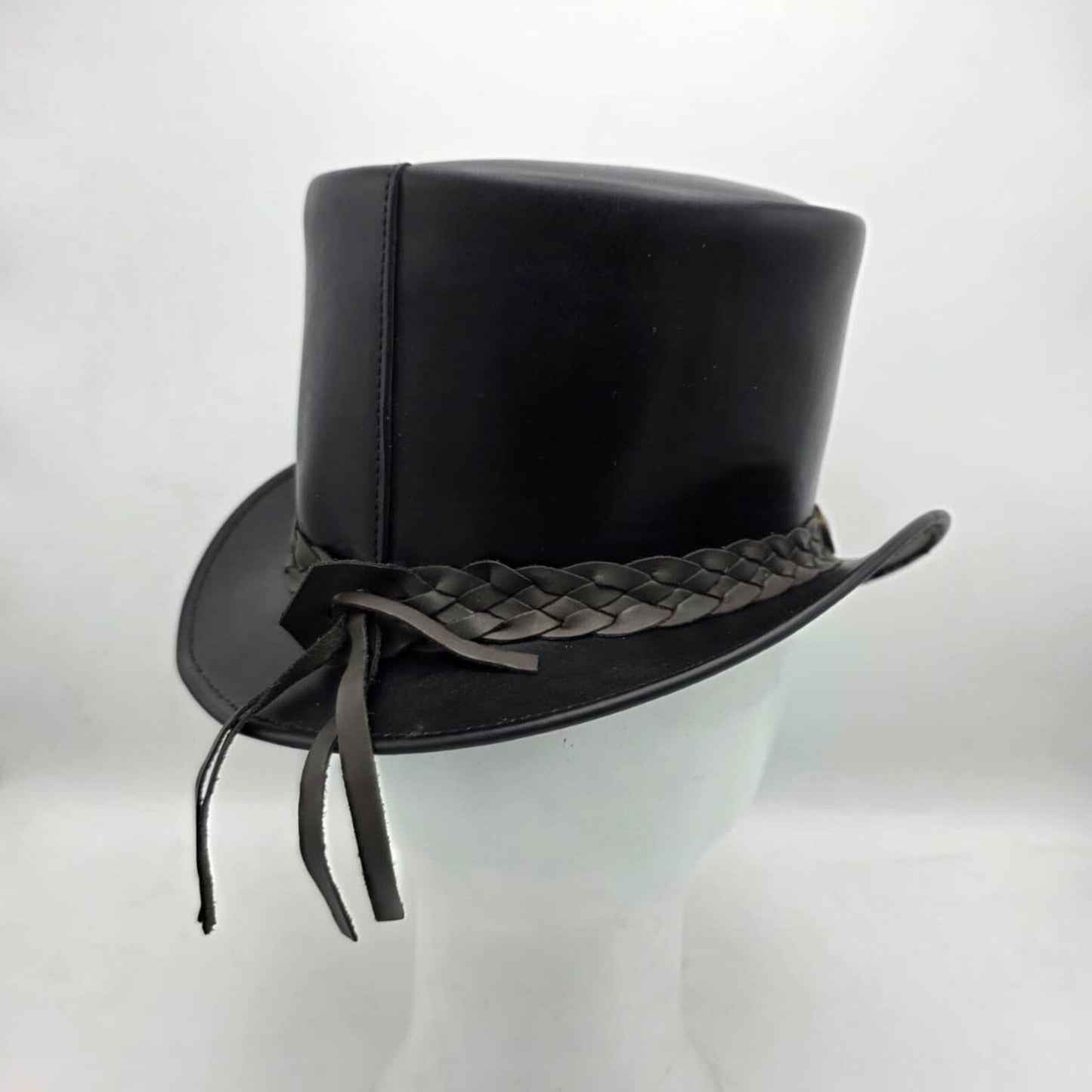 Handmade Black Leather Top Hat – Steampunk Goth Wedding Gift for Men