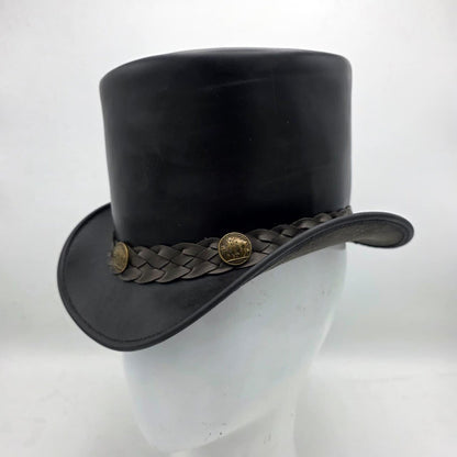 Handmade Black Leather Top Hat – Steampunk Goth Wedding Gift for Men