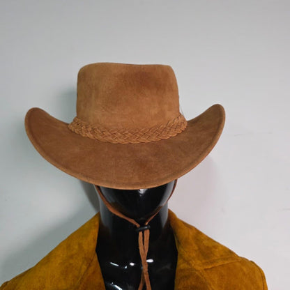 Handmade Tan Suede Cowboy Hat – Western Style Men’s Hat with Braided Band | Rustic Outback Look