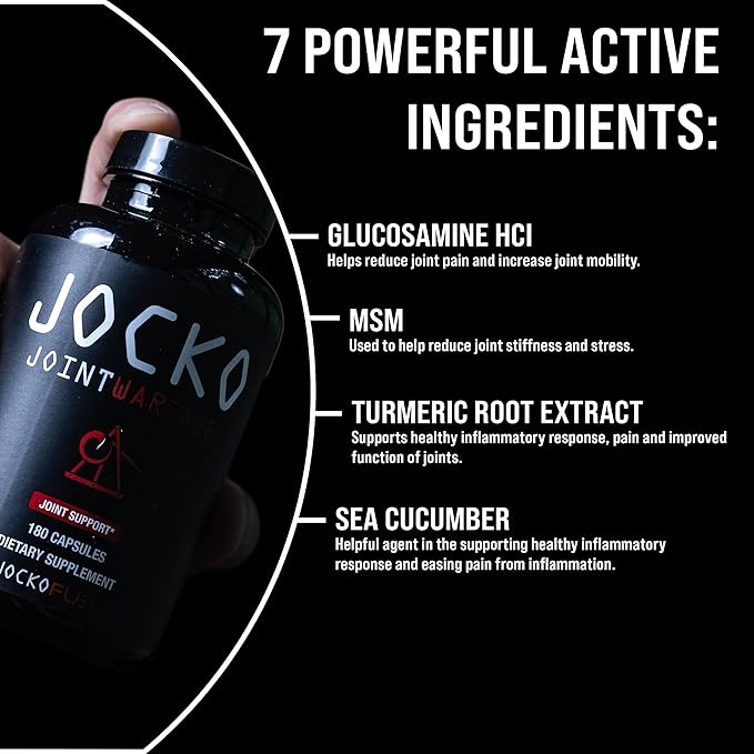 Jocko Fuel Joint Support Supplement – Glucosamine MSM with Turmeric & Boswellia | 180 Capsules