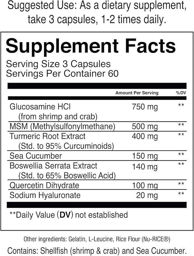 Jocko Fuel Joint Support Supplement – Glucosamine MSM with Turmeric & Boswellia | 180 Capsules