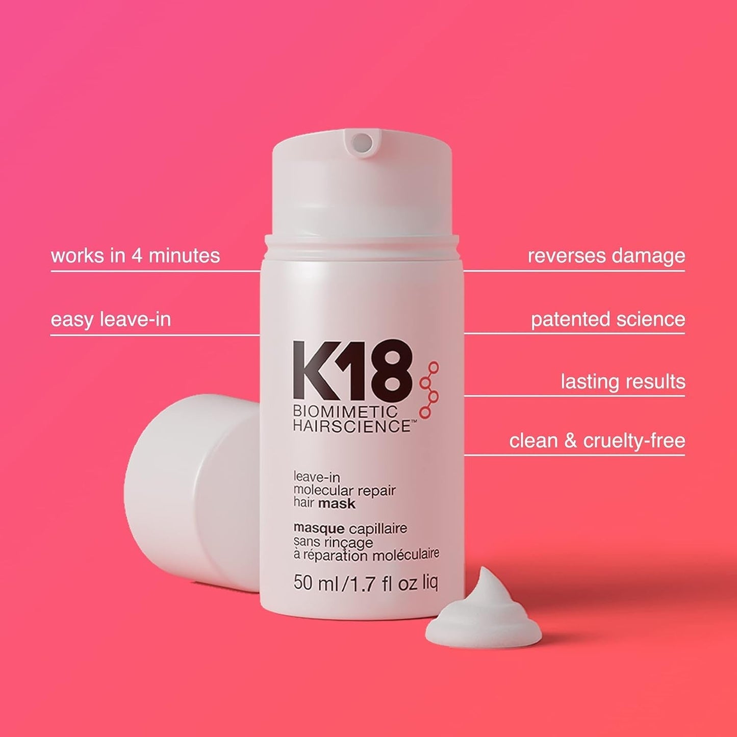 K18 Leave-In Molecular Repair Hair Mask – 1.7 oz Treatment for Damaged Hair