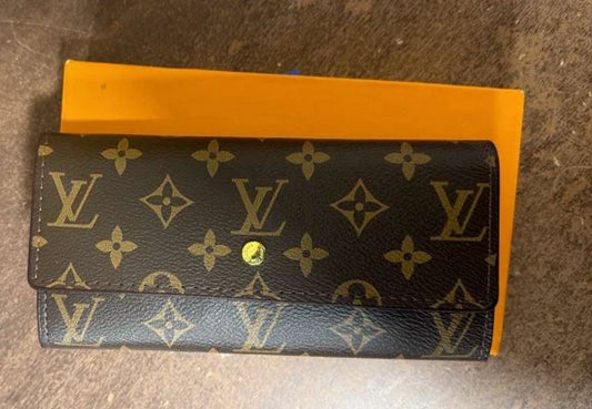 Authentic Louis Vuitton Monogram Sarah Long Wallet – Brown Coated Canvas Designer Luxury Wallet for Women