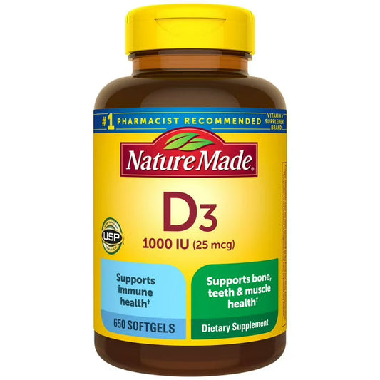 Nature Made Vitamin D3 1000 IU Softgels – Bone & Immune Support | 650 Count