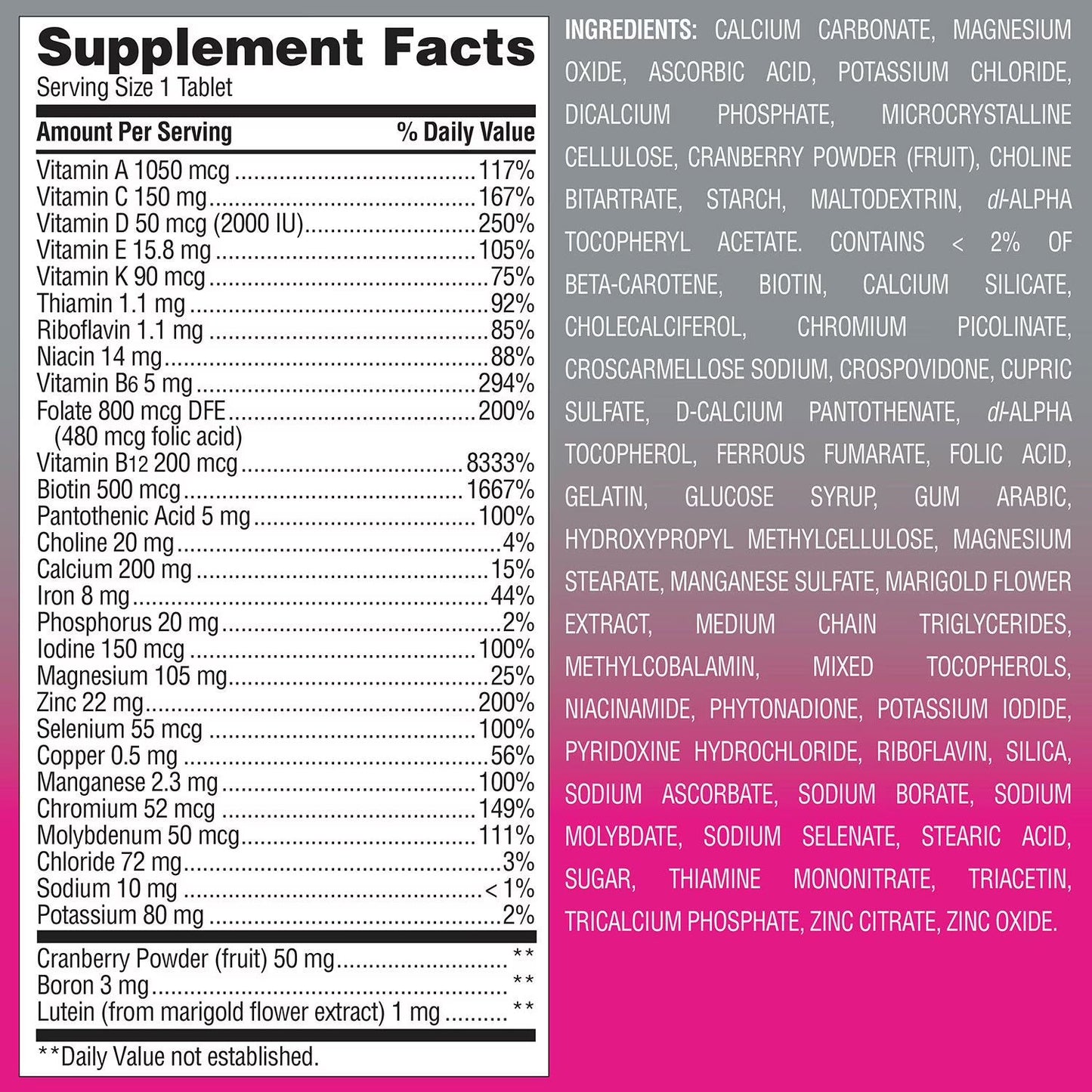Member's Mark Advanced Women’s 50+ Multivitamin Tablets – Complete Daily Vitamins | 275 Count