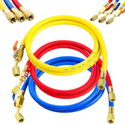 Yellow Jacket Plus II 29986 Ball Valve Hose Set – 72" 1/4" HVAC Refrigerant Hoses (3 Pack)
