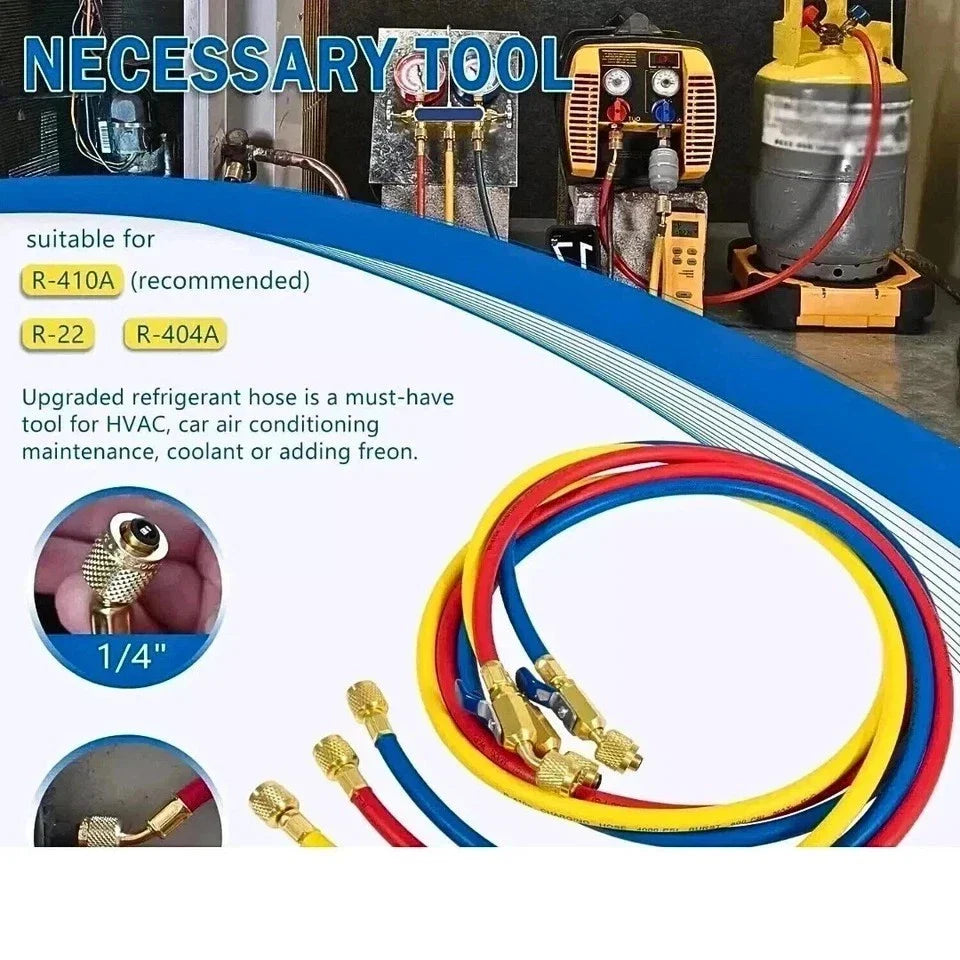 Yellow Jacket Plus II 29986 Ball Valve Hose Set – 72" 1/4" HVAC Refrigerant Hoses (3 Pack)